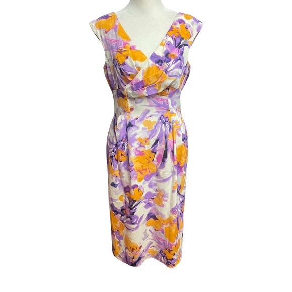 Anne Klein Silk Floral Sleeveless Dress Size 2 White Purple Orange Church Work - Picture 1 of 10